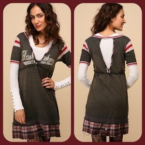 We the Free People Football flannel dress HTF RARE Grunge Y2k Inspired Nwt Sz M